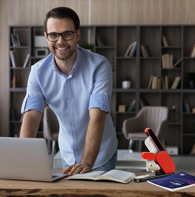 Better Office Products Heavy Duty Modern Stapler, Effortless Lever, 190 Sheet Capacity, 2,000 Heavy Duty Staples Included, Desk Stapler, Large Commercial Office Stapler (Red)