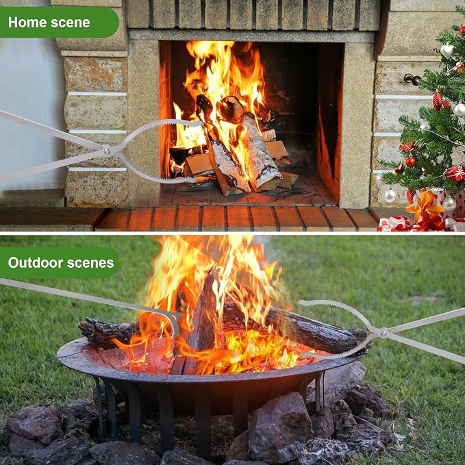 32" Fire Tongs Fire Pit Tongs Set, Stainless Steel Fireplace Tongs Log Grabber Suitable for Outdoor Fireset Fire Pit Bonfire Camp Fire Backyard Deck Indoor Fireplace Tools