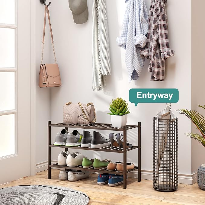 viewcare Shoe Rack for Closet, 3-Tier Bamboo Wood Shoe Racks, Stackable | Beautiful | Natural | Functional | Sturdy, Bamboo Shoe Rack for Entryway Hallway Closet