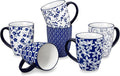 vancasso SELENE Large Coffee Mugs Set of 6, 16 Oz Porcelain Coffee Cups with Handle, Ceramic Tea Cup for Cappuccino, Latte, Tea, Cocoa, Dishwasher & Microwave Safe Gift Sets, Vintage Blue