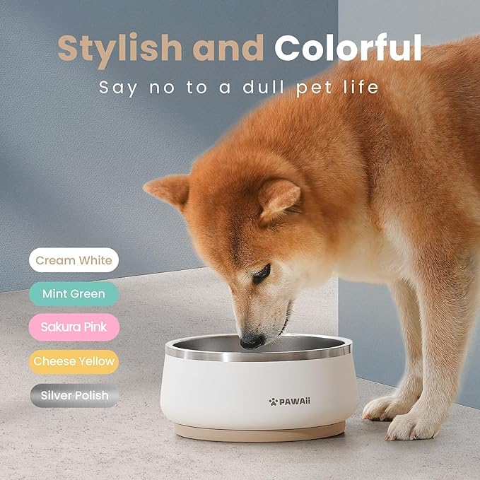 Pawaii Dog Bowl, 34 oz Stainless Steel Food and Water Bowl, ID Tag, 1 Pack | Double-Wall Design,Non-Slip Rubber Base,Dishwasher Safe,Smooth Open Design, Not a Slow Feeder,Easy-Rinse Interior