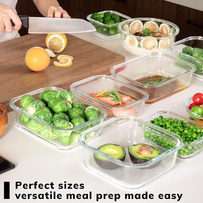 5-Pack Borosilicate Glass Containers with Tempered Glass Lids, 35.2oz/4.4 Cup Airtight Meal Prep Set, Microwave/Freezer Safe (Gray)