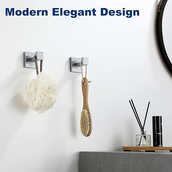 Towel Hooks for Bathrooms, Brushed Nickel Towel Hook for Kitchen Bathroom, SUS304 Stainless Steel Coat Hook, Square Heavy Duty Holder Robe Hooks for Hanging Towels, Coats, sponges, Wall Mount, 4 Pack