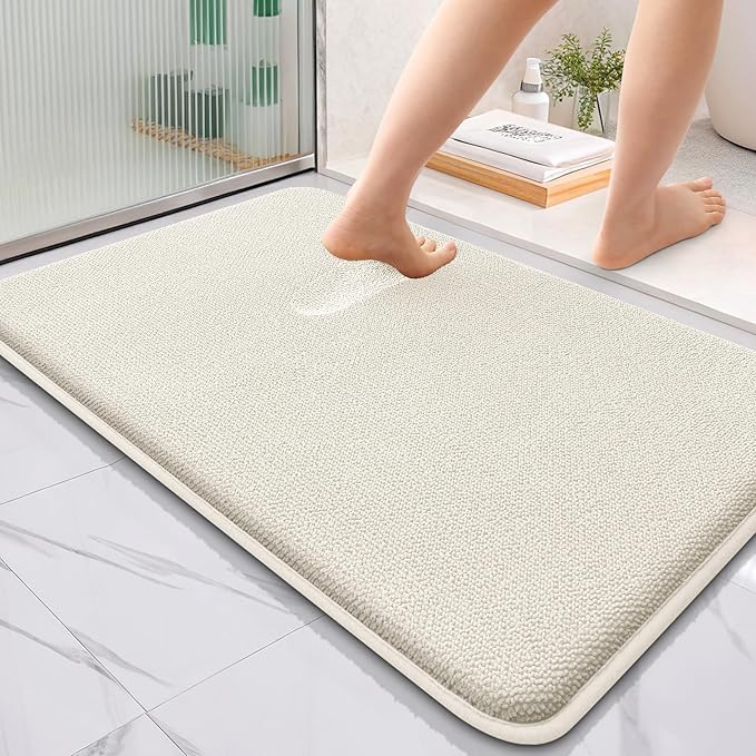 OLANLY Thick Memory Foam Bathroom Rugs 36x24, Absorbent Bath Mat, Ivory | Soft Quick Dry Bath Rugs Mats, Non-Slip, Machine Washable Carpet for Bathroom Floor, Tub and Shower, Home Decor Accessories