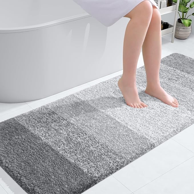 OLANLY Bathroom Runner Rugs Mat 59x24, Extra Soft Absorbent Microfiber Bath Rugs, Rubber Backing, Quick Dry, Washable Long Bath Mats for Bathroom, Tub and Shower, Home Decor Accessories, Light Grey