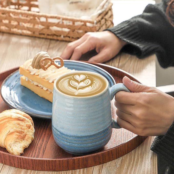 HASENSE Coffee Mugs, 12 oz Porcelain Coffee Cups Set of 6, Two-Tone Reactive Glaze Mugs Gift for Women and Men, Big Colorful Tea Cup for Latte, Cappuccino & Hot Chocolate, Dishwasher Microwave Safe