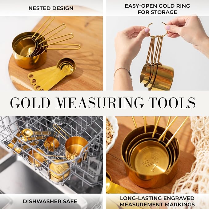 Styled Settings Black and Gold Kitchen Utensils Set - 15-Piece Nonstick BPA-Free Silicone Cooking Tools with Measuring Cups and Spoons - Luxury Kitchen Accessories for Stylish Cooking and Baking