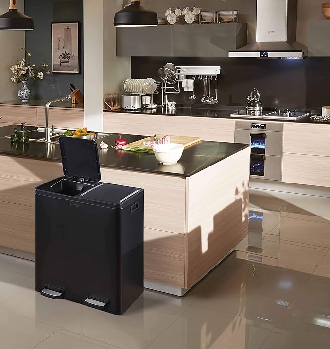 Step N' Sort The 18.5 Gallon Extra Large Capacity, Soft-Step, Dual Trash and Recycling Bin with Removable Inner Bins