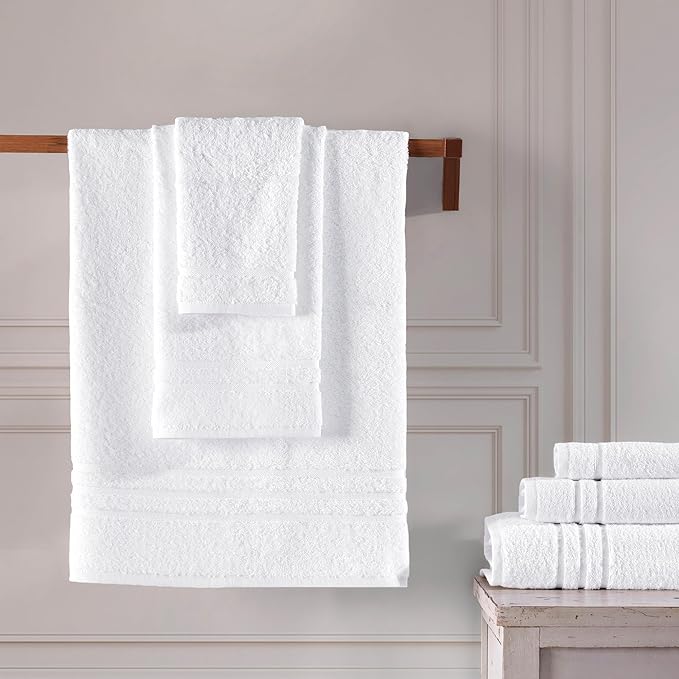 Hawmam Linen White 6 Piece Bath Towels Set for Bathroom Original Turkish Cotton Soft, Absorbent and Premium 2 Bath Towels, 2 Hand Towels, 2 Washcloths