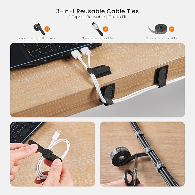 EUREKA ERGONOMIC Metal 316 PCS Cable Management Organizer Kit Cable Raceways, 6 Cable Holder, 4 Cord Sleeve, 60 Wire Clips, 2 Roll Self Adhesive Wire Ties, 100 Zip Ties Under PC Desk, Black