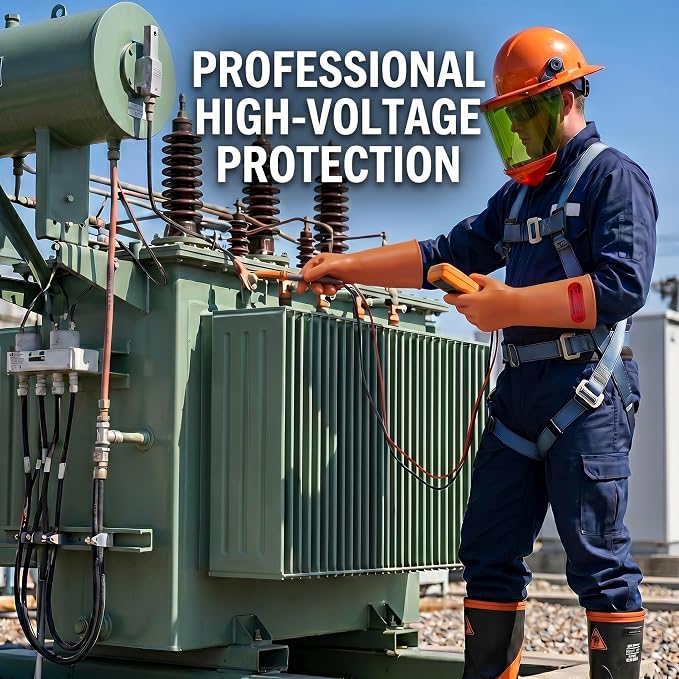 Class 2 Insulated Gloves, ASTM D120, 17000V, 1 Pair, Yellow | High voltage dielectric rubber gloves for linemen & electricians. Electrical safety PPE, arc flash protection.