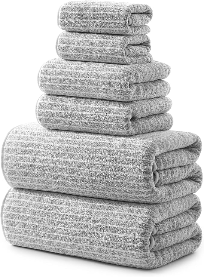 REDKISS 6-Piece Microfiber Bath Towel Set, Ultra Soft, Highly Absorbent & Quick Dry, 35x70 Inch Oversized, Light Gray Towels for Bathroom, Spa, Gym, 2 Bath 2 Hand 2 Washcloths