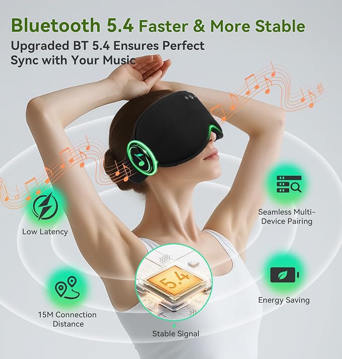 LC-dolida Bamboo Cotton Weighted Bluetooth Sleep Masks, 3D Weighted Sleep Masks with Bluetooth 5.4 Headphones, Total Blackout Bluetooth Sleep Mask for Women Men, Weight Eye Mask for Sleeping, Black