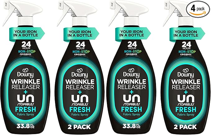 Downy Wrinkle Releaser Spray,All In One Wrinkle Release Spray,Odor Eliminator,Static Remover,Fabric Refresher & Ironing Aid for Clothes,33.8 Fl Oz,Light Fresh Scent,(Pack of 4)