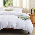 Bedsure Duvet Cover Full Size with Fitted Sheet - 4 Pieces Prewashed Polyester Soft Bedding Set, Includes 1 Duvet Cover 80x90 Inches with Zipper Closure, 2 Pillow Shams, 1 Fitted Sheet, Bright White