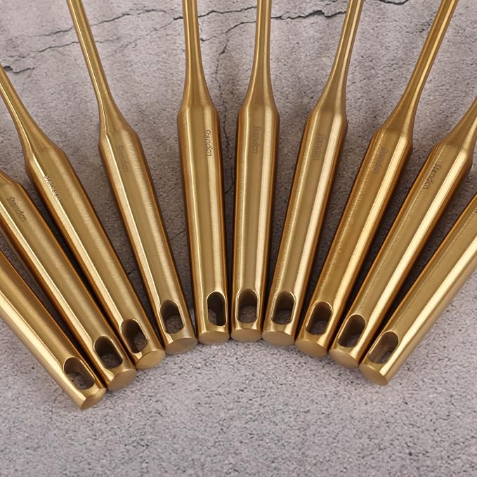 Gold Cooking Utensils Set - 16 PCS All Metal Small and Large Spoons Set | 18/10 Stainless Steel Kitchen Tools, 15″ Serving Utensil - Whisk, Masher, Fork, Tongs, Spatula, Turner, Ladle, Skimmer, Pasta