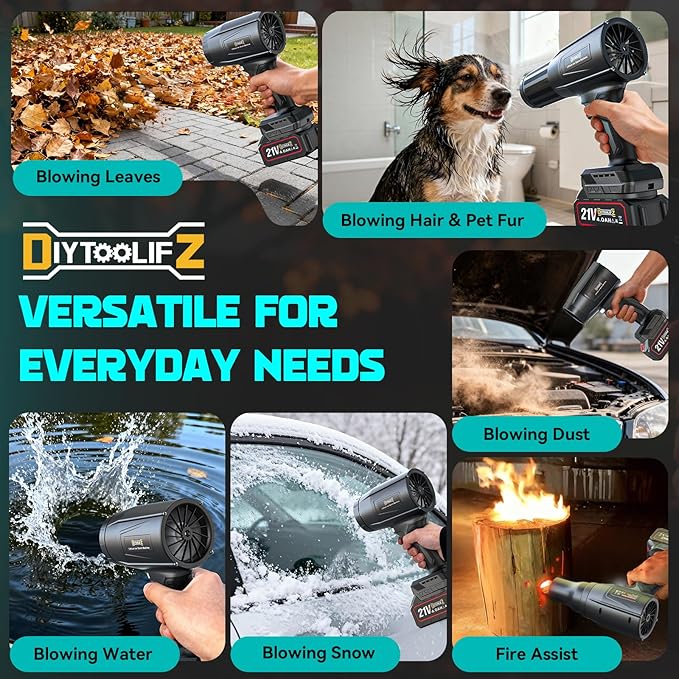 DIYtoolifz Cordless Leaf Blower with 2x4.0Ah Batteries, 800,000 RPM Brushless Motor, Adjustable Speed, Lightweight Portable Electric Blower for Car, Patio, Garden & Indoor Cleaning, 3 Nozzles Included
