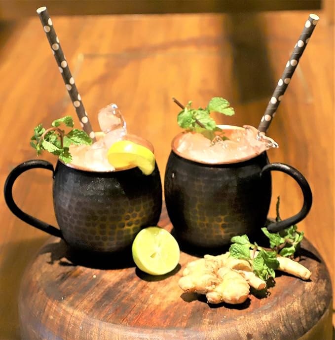 STAGLIFE 16 Oz Black Moscow Mule Mugs Pure Copper Cups for Drinking Gifts for Him on Anniversary Genuine Copper Mugs for Moscow Mules Hammered Solid Unlined Cup Mug Set of 2