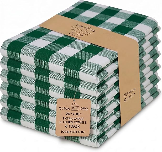 Urban Villa Kitchen Towels Cotton Dish Towels 20”x30” (Set of 6) Hunter Wht