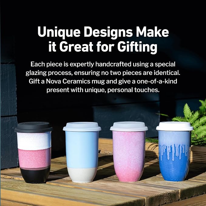 NOVA CERAMICS Coffee Travel Mug – Reusable Coffee Cup – Microwave & Dishwasher Safe Coffee Green Tumbler - Gifts For Women Men Him Her – 16oz – Eclipse