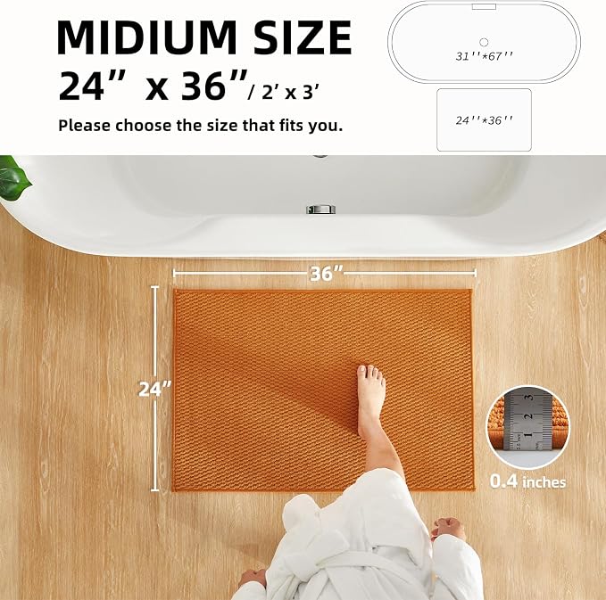 TYUU Bathroom Rugs Non Slip Washable, Super Absorbent Thin Bath Mat Quick Dry Low Pile Bathroom Rug, Orange 24"x36"