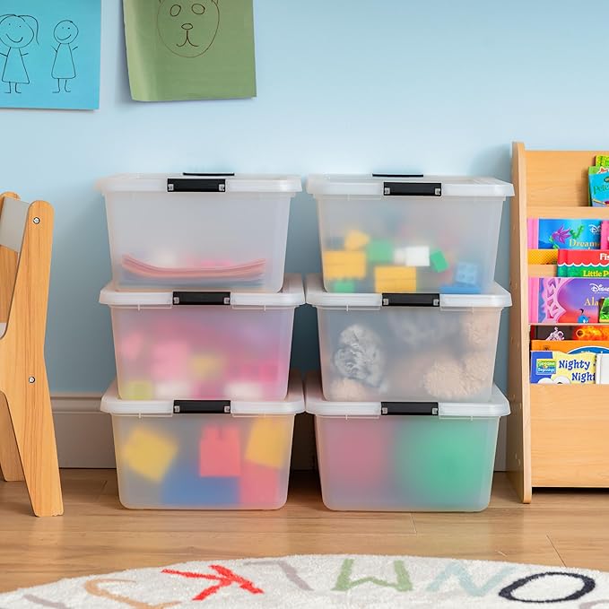 IRIS USA 6-Pack Clip Box with Latching Lids, 18 Quart Craft Storage Bins, Art & Writing Supply Containers for Home, Office & Classroom Organization