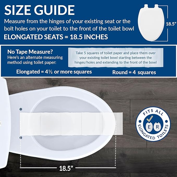 Mayfair Bennett Toilet Seat with Matte Black Hinges, Slow Close Wood Seat, Secure Metal Hinges, Easy Install, Made in USA, Elongated, White
