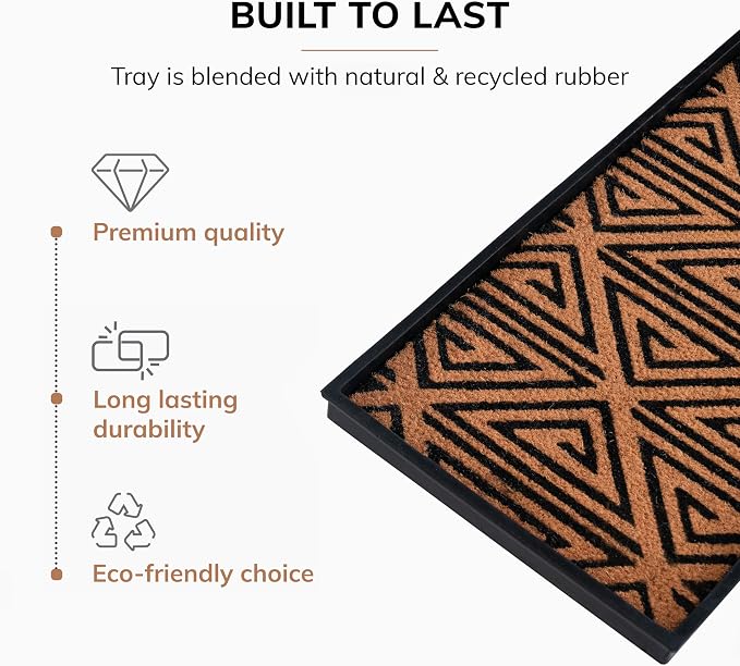 Anji Mountain Rubber Boot/Shoe Tray with Coir, Fits 2 Pair (24.5"" Wide), Tan and Black Tribal Insert (AMB0BT2F-013)