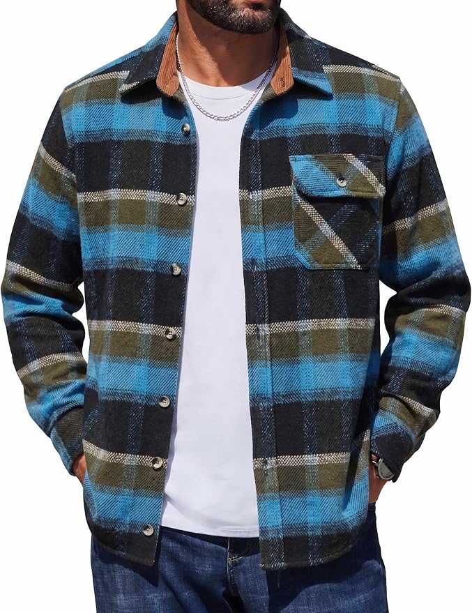 COOFANDY Mens Flannel Shirts Long Sleeve Plaid Button Down Shirt Jacket | Soft Brushed Cotton, 13 oz Flannels, Pen Slot, One Flap Pocket, Lightweight Fall Shirts for Work Outdoor Casual Wear