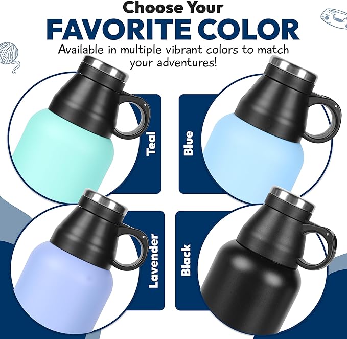 Portable Dog Water Bottle with 2 Removable Water Bowls for Dogs – Leak-Proof Insulated Stainless Steel Dog Water Bottle - Travel Accessories for Dogs - 32oz - Black