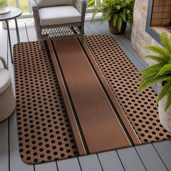 Brown Metal Hole Washable Area Rugs for Living Room Bedroom, Large Non Slip Indoor Floor Carpet Absorbent Low Pile Copper Net Eye Hole Pattern Door Mat Rugs for Bathroom Entryway 63"x90.6"