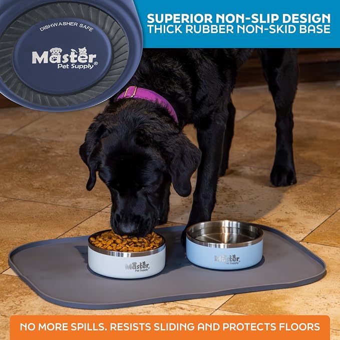 Master Pet Supply Stainless Steel Dog Bowls - 25 oz, Heavy Duty - Navy Blue, Double Wall Extra-Thick Insulated, Non-Slip Pet Water Bowl for Dogs, Cats & Pets, Anti Rust Metal, Dish Washer Safe