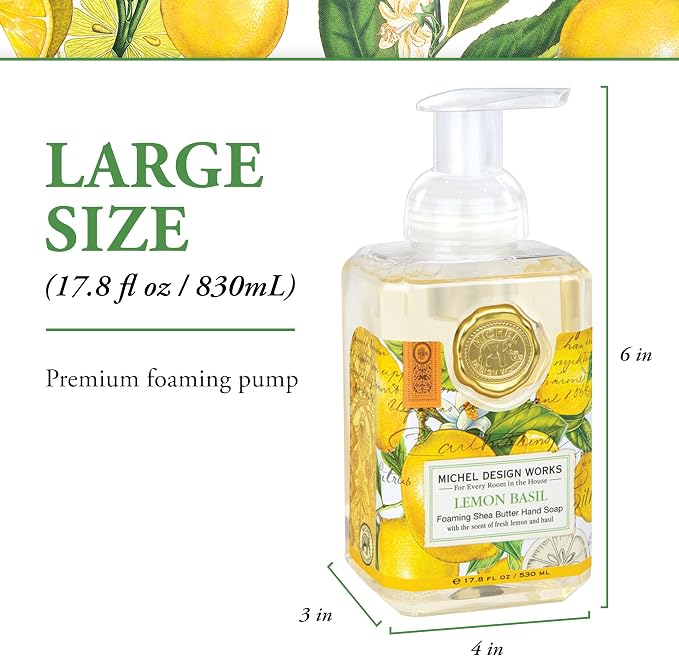 Michel Design Works Foaming Hand Soap, Lemon Basil, 3-Pack, 17.8 Fl oz Each