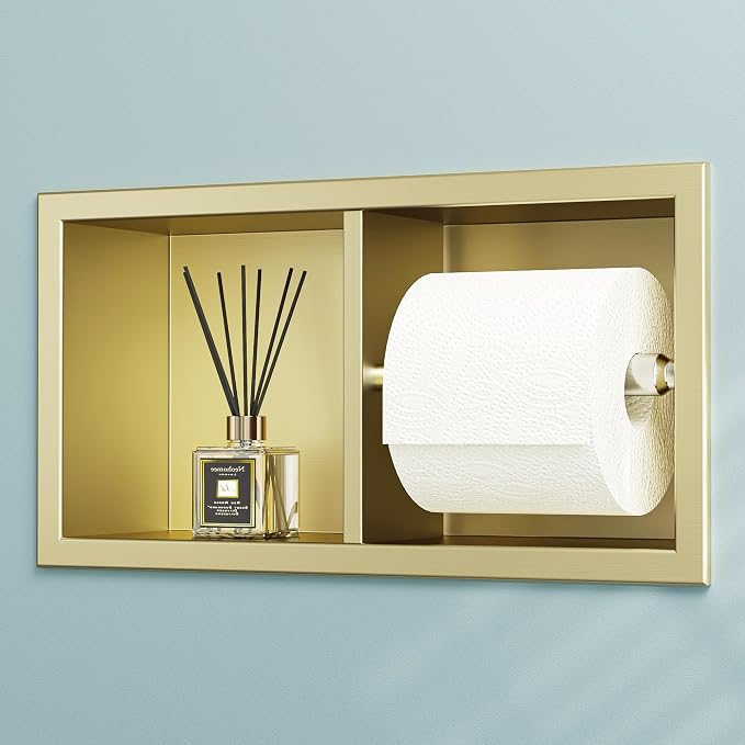 Neodrain Dual Roll Recessed Toilet Paper Holder - 304 Stainless Steel, Hidden in-Wall Design, Simple Loading and Unloading, Space-Saving for Modern Bathrooms（Gold