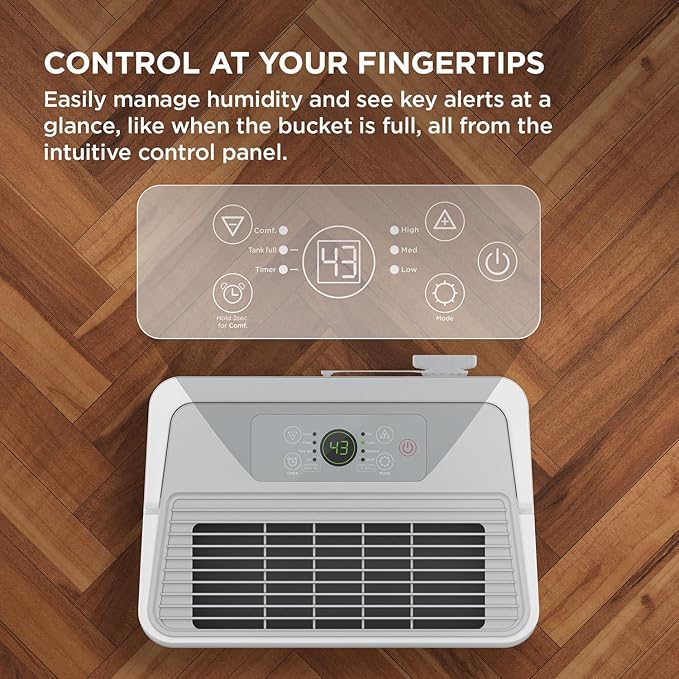 TCL 32-Pint Capacity Quiet, Energy Efficient Portable Dehumidifier, Precise Humidity Control, Bucket or Continuous Drain, Compact Humidity Absorber for Home, Attic, Garage & Rooms up to 3000 Sq Ft