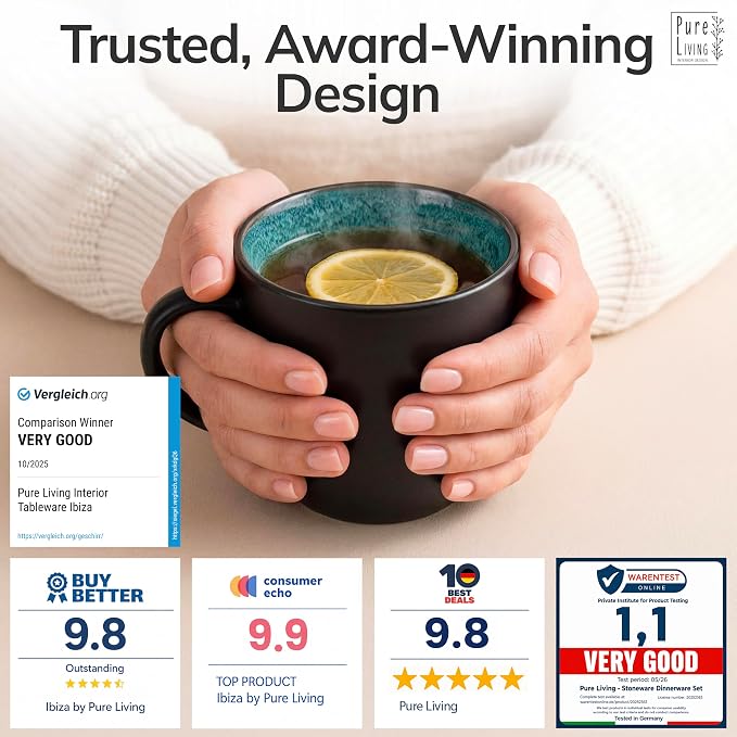 Large Stoneware Coffee Mugs Set of 4, 15.6 oz Coffee Cups with Reactive Glaze, Lead-Free, Dishwasher & Microwave Safe, Stain Resistant for Cocoa, Latte, Cappuccino & Tea, Petrol Blue