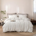 Stripe Duvet Cover King Size 104inch x 90inch, 100% Washed Cotton Linen Feel Duvet Cover, Pinstripe Duvet Cover with Zipper Closure and 2 Pillowcases, Color of White-Dark Grey Stripe