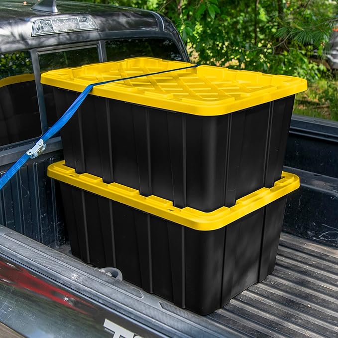 Sterilite 16-Pack Industrial Tote, Plastic Storage Container Bins with Lids, 38 Gallon - Heavy-Duty Organizing Containers for Closet, Bathroom, and Office