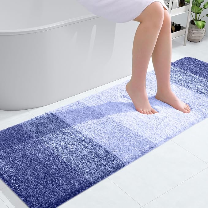OLANLY Bathroom Runner Rugs Mat 59x20, Extra Soft Absorbent Microfiber Bath Rugs, Rubber Backing, Quick Dry, Washable Long Bath Mats for Bathroom, Tub and Shower, Home Decor Accessories, Blue-Violet