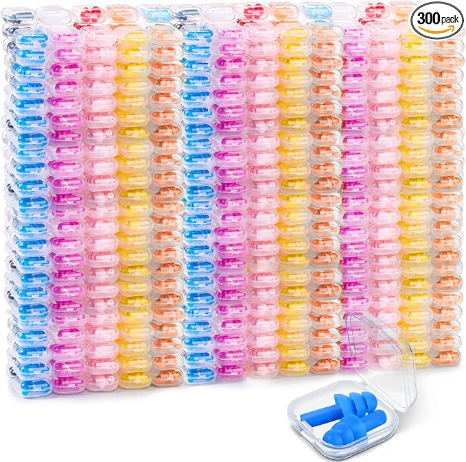 300 Pairs Ear Plugs Bulk for Sleeping Noise Cancelling, Swimming, Shooting, Concerts, Snoring 10 Assorted Colors with Carry Cases Reusable Silicone Earplugs Soft Ear Plugs
