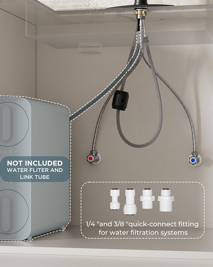 FORIOUS Black Kitchen Faucets with Water Filter, 2 in 1 Stainless Steel Pull Down Sink Faucet and Purified Water Faucet Rustic High Arc Single Handle with Detachable Deck for 1 or 3 Hole