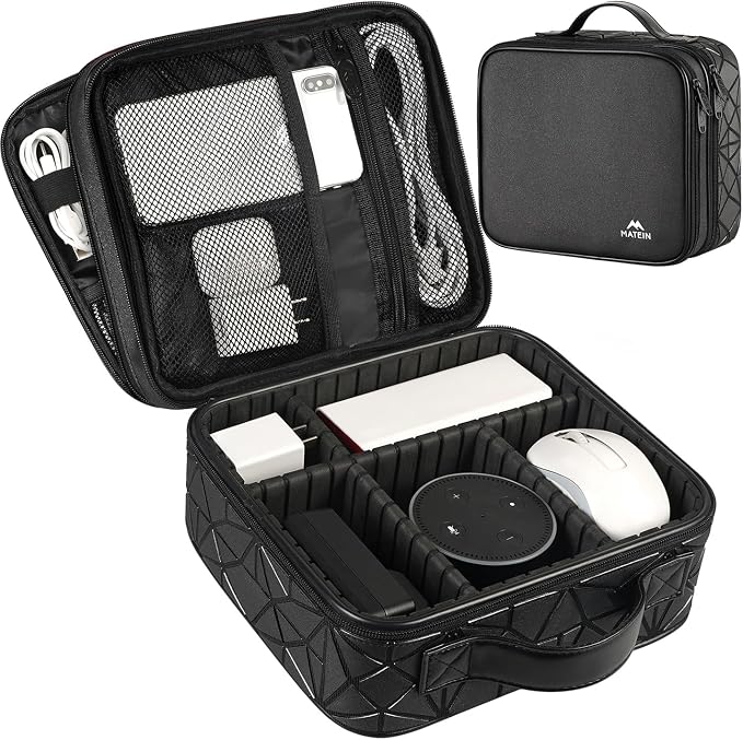 MATEIN Cord Organizer Case with Adjustable Divider, DJ Cable File Bag for DJ Gear, Sound Instrument and Music Equipment Accessories, Shockproof Portable Double Layer Cord Bags, Black