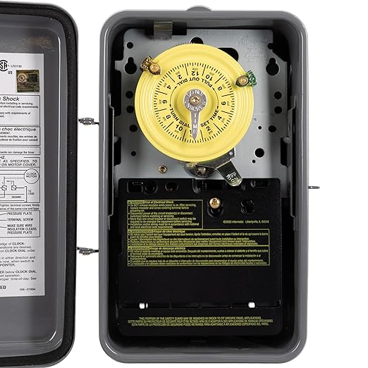 Intermatic T104R 24 Hour Mechanical Timer Switch - 208–277 VAC, DPST, Type 3R Indoor/Outdoor Metal Enclosure, Heavy-Duty, Manual Override, 40 Amp – Ideal for Lights, Pumps, Fans, and HVAC Systems