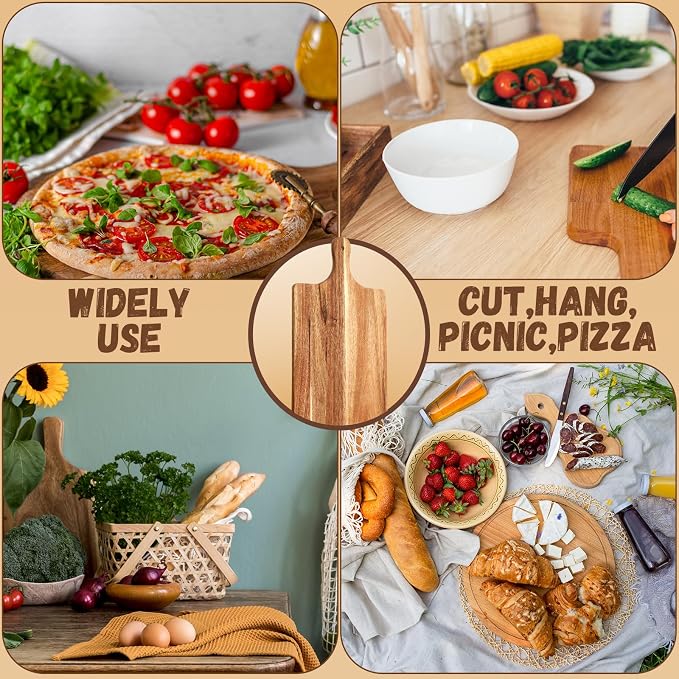 12 Pcs Wood Cutting Board Set with Handle, Bulk Chopping Serving Boards 16x10 & 16x5 Inch, Charcuterie Boards for Laser Engraving, Wedding Housewarming Gift, Kitchen Supplies (Acacia)
