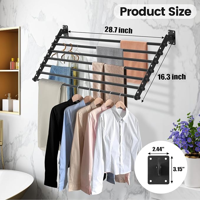 Wall Mounted Clothes Drying Rack 28 Inch – Foldable Laundry Drying Rack for Wall Mount, Space Saving Indoor Drying Rack for Clothes, Compact & Sturdy Design