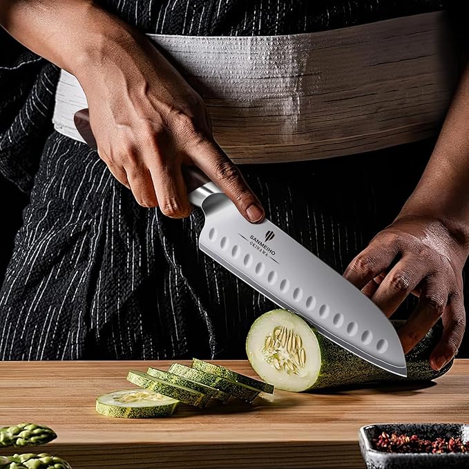 7 Inch Chef Santoku Knife, High Carbon 10Cr15Mov Stainless Steel | Japanese Ultra Sharp Professional Kitchen Cooking Knife with Ergonomic Pakkawood Handle