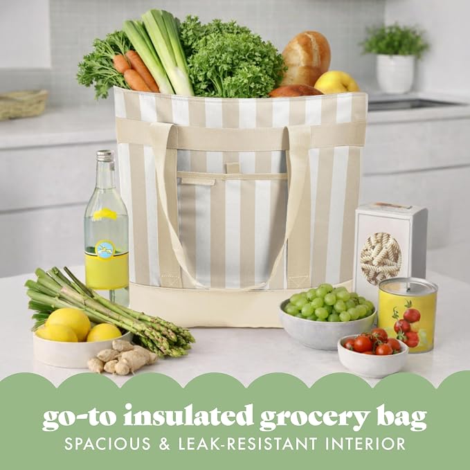 Fit & Fresh XL Insulated Cooler Bag for Groceries, Collapsible Soft Cooler | Leak-Resistant, Easy-to-Clean & Durable Food Carrier, Thermal Cooler Bag, Insulated Grocery Tote Bag, Farmers Market Tote Bag