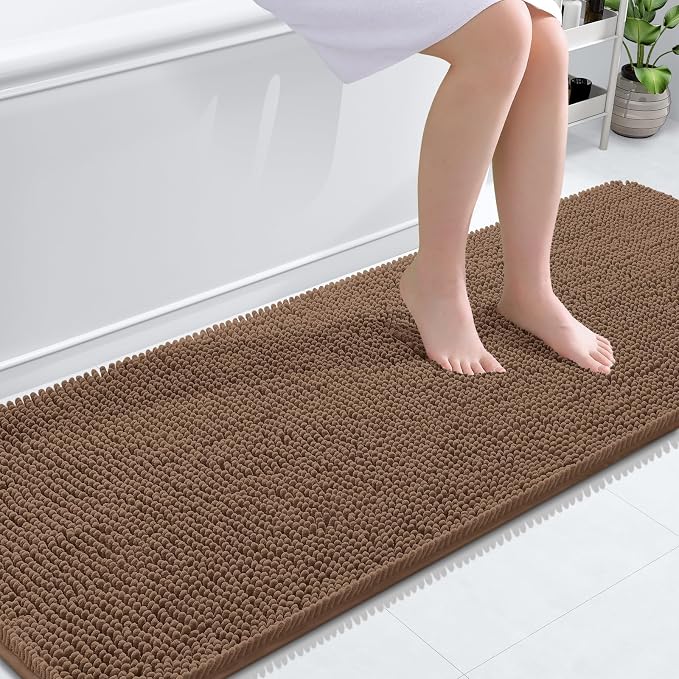 OLANLY Bathroom Runner Rugs 70x24, Extra Soft Absorbent Chenille Bath Rugs, Rubber Backing Quick Dry, Machine Washable Long Bath Mats for Bathroom Floor, Tub and Shower, Home Decor Accessories, Mocha