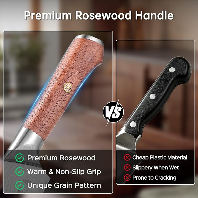 YOTSUBA 5 PCS Japanese Kitchen Knife Set with Ergonomic Natural Rosewood Handle, Razor Sharp High Carbon Stainless Steel Chef Knives, Premium Gift Box for Home Chefs