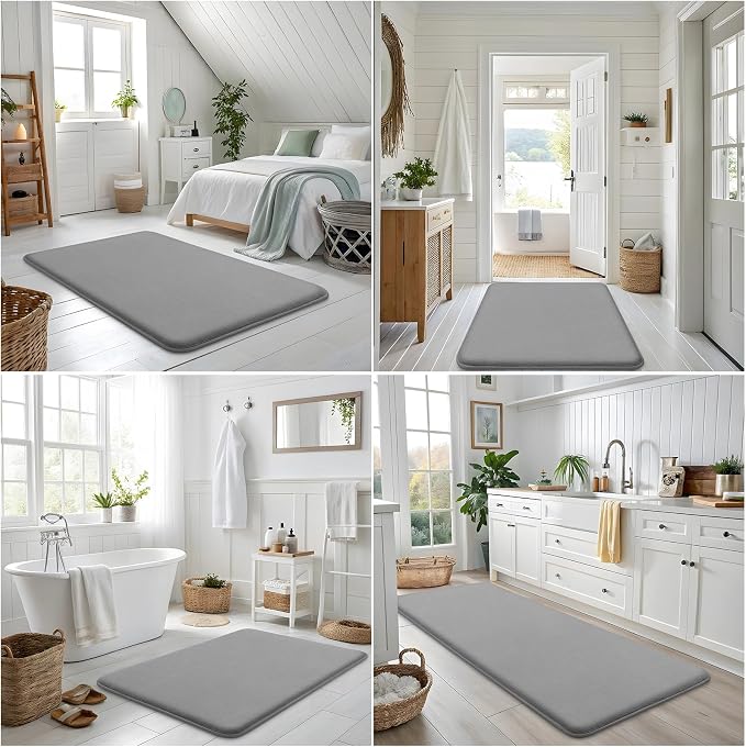 Smiry Memory Foam Bath Mat 24x16, Extra Soft and Absorbent Bathroom Mats, Non Slip Washable Carpet for Floor, Shower and Tub, Grey